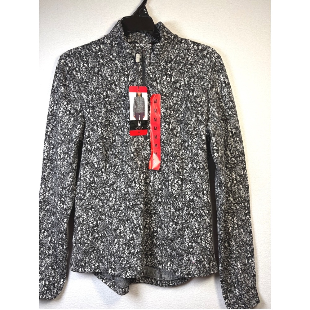 Spyder Pullover Women Medium Black White NWT Quarter Zip Active Marble Print